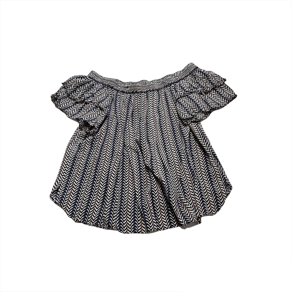 Sunday In Brooklyn Boho Off The Shoulder Ruffle Short Sleeve Chevron Blouse S